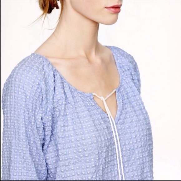 J Crew Polka Dot Light Blue Peasant Top - Picture 2 of 8